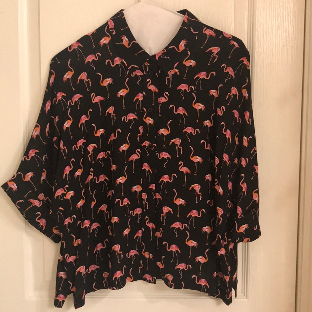 Topshop flamingo crop top blouse